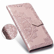 Load image into Gallery viewer, HMTECHUS LG Stylo 4 case Embossed Solid Color Flower Card Slots PU Leather Wallet Bookstyle Magnetic Flip Stand Shockproof Protection Slim Cover for Samsung Galaxy LG Stylo 4 -Mandala Rose Gold SD
