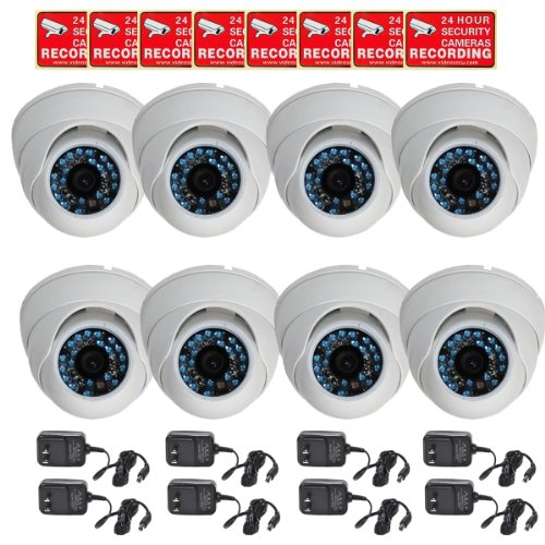 VideoSecu 8 Security Cameras Outdoor Day Night Vision CCD 600TVL 3.6mm Lens 20 IR Infrared LEDs Home Video CCTV Camera for DVR Surveillance System with Free Power Supplies and Warning Decals CQC