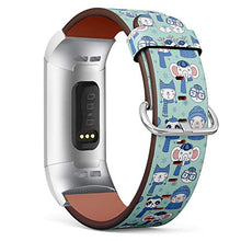 Load image into Gallery viewer, Replacement Leather Strap Printing Wristbands Compatible with Fitbit Charge 3 / Charge 3 SE - Winter Pattern with Fitbit Cute Animal Faces in Warm Hats, mufflers
