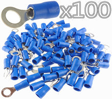 Load image into Gallery viewer, Car Ground Wire Ring Terminals Vinyl Blue 16-14 Gauge AWG Ga Connectors USA
