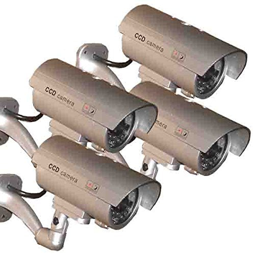 4 Pack - JYtrend (TM) Outdoor Dummy Fake Security Camera with Inflared LEDs Blinking Light, Silver
