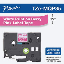 Load image into Gallery viewer, Brother Genuine P-touch TZE-MQP35 Tape, 1/2&quot; (0.47&quot;) Wide Standard Laminated Tape, White on Berry Pink, Laminated for Indoor or Outdoor Use, Water-Resistant, 0.47&quot; x 16.4&#39; (12mm x 5M), TZEMQP35
