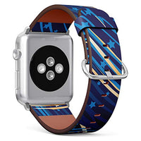 S-Type iWatch Leather Strap Printing Wristbands for Apple Watch 4/3/2/1 Sport Series (42mm) - Abstract Stars and Stripes Pattern