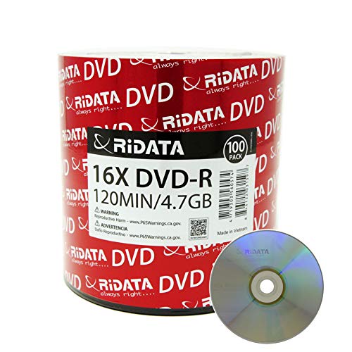 RiDATA DRD-4716-RD100ECOW 4.7GB 16X DVD-R 100 Packs Spindle Shrink Wrap