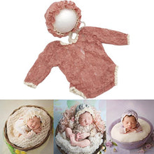 Load image into Gallery viewer, Baby Photography Props Lace Hats Outfit Newborn Girl Photo Shoot Outfits Hat Set Infant Princess Costume (Brown)
