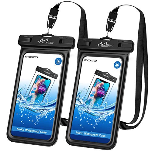 MoKo Floating Waterproof Phone Pouch Holder [2 Pack], Floatable Phone Case Dry Bag with Lanyard Sponge Compatible with iPhone 13/13 Pro Max/iPhone 12/12 Pro Max/11 Pro/Xr/Xs Max, Galaxy S21/S20/S10/S9