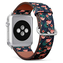 Load image into Gallery viewer, Compatible with Small Apple Watch 38mm, 40mm, 41mm (All Series) Leather Watch Wrist Band Strap Bracelet with Adapters (Beautiful Flamingo Bird Flowers)

