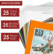 Load image into Gallery viewer, Mat Board Center, 11x14 Picture Mat Sets for 8x10 Photo. Includes a Pack of 25 White Core Bevel Pre-Cut White Core Matte &amp; 25 Backing Board &amp; 25 Clear Bags (Mix)
