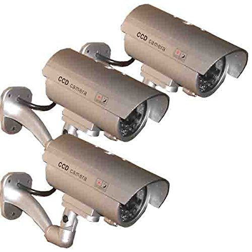 3 Pack - JYtrend (TM) Outdoor Dummy Fake Security Camera with Inflared Leds BLINKING LIGHT, Silver