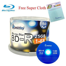 Load image into Gallery viewer, Smartbuy 50-disc 25GB 6X BD-R Blu-Ray Logo Top Blank Media Record Disc + Free Micro Fiber Cloth
