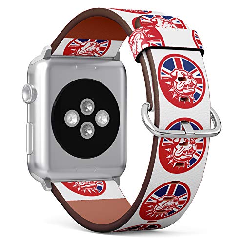 S-Type iWatch Leather Strap Printing Wristbands for Apple Watch 4/3/2/1 Sport Series (38mm) - Retro Style Illustration of English Bulldog on Great Britain Union Jack Flag?