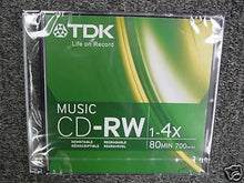 Load image into Gallery viewer, TDK Music 1X-4X 80-Min Digital-Audio CD-RW 5-Pak in Ultra-Slim Jewel Cases
