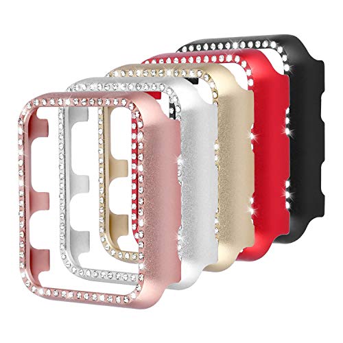 CooBES Compatible with Apple Watch Case 38mm 42mm, Metal Bumper Protective Cover Women Bling Diamond Crystal Rhinestone Shiny Compatible iWatch Series 3/2/1 (Diamond-5 Color Pack, 42mm)