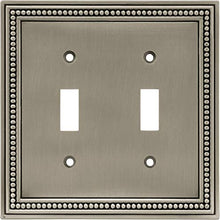 Load image into Gallery viewer, Brainerd 64772 Beaded Double Toggle Switch Wall Plate / Switch Plate / Cover, Brushed Satin Pewter
