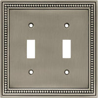 Brainerd 64772 Beaded Double Toggle Switch Wall Plate / Switch Plate / Cover, Brushed Satin Pewter