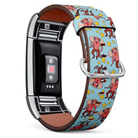 Replacement Leather Strap Printing Wristbands Compatible with Fitbit Charge 2 - Cartoon Devil Pattern