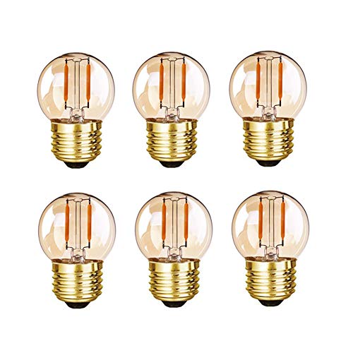 G40 Edison LED Filament Mini Globe Light Bulbs 1W Equivalent to 10Watt Incandescent - E26 Screw Base Led Bulbs Ultra Warm White 2200K Decorative Lighting Non Dimmable Amber Glass