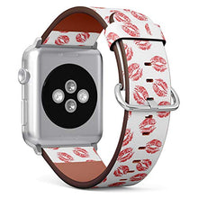 Load image into Gallery viewer, Compatible with Small Apple Watch 38mm, 40mm, 41mm (All Series) Leather Watch Wrist Band Strap Bracelet with Adapters (Halftone Red Attractive Woman Lips)
