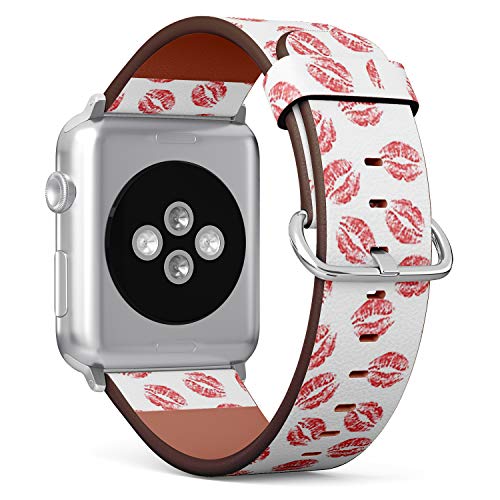 Compatible with Small Apple Watch 38mm, 40mm, 41mm (All Series) Leather Watch Wrist Band Strap Bracelet with Adapters (Halftone Red Attractive Woman Lips)
