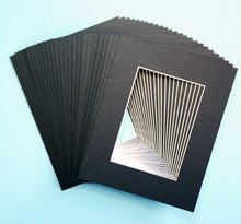 Load image into Gallery viewer, Pack of 100 BLACK 8x10 Picture Mats Matting with White Core Bevel Cut for 5x7 Pictures
