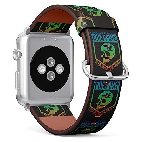 S-Type iWatch Leather Strap Printing Wristbands for Apple Watch 4/3/2/1 Sport Series (42mm) - Hard Core and Old School True Gamer Skull