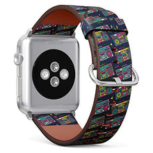 Load image into Gallery viewer, S-Type iWatch Leather Strap Printing Wristbands for Apple Watch 4/3/2/1 Sport Series (42mm) - Retro 80&#39;s Pop Art Eighties Boombox Radio Pattern
