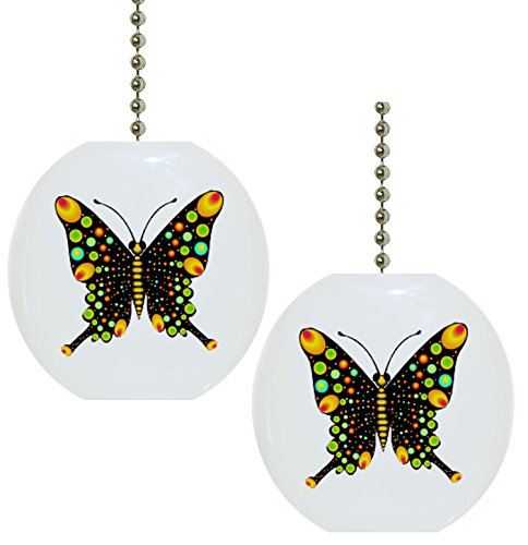 Set of 2 Black Butterfly Solid Ceramic Fan Pulls