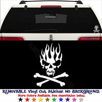 GottaLoveStickerz Death Skull Crossbones Flame Removable Vinyl Decal Sticker for Laptop Tablet Helmet Windows Wall Decor Car Truck Motorcycle - Size (10 Inch / 25 cm Tall) - Color (Matte Black)