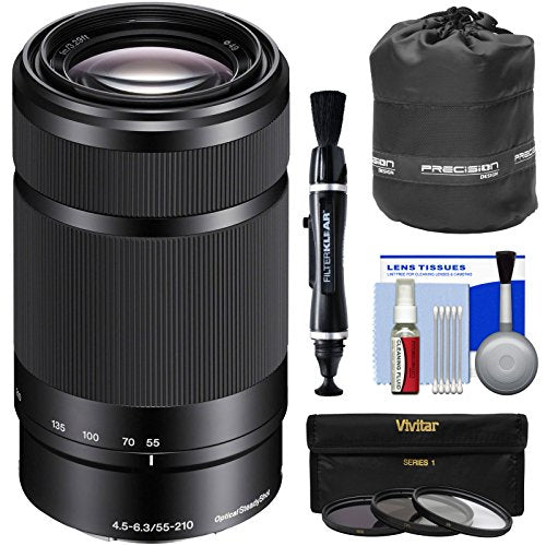 Sony Alpha E-Mount 55-210mm f/4.5-6.3 OSS Zoom Lens (Black) with 3 UV/CPL/ND8 Filters + Pouch + Kit