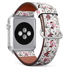 Load image into Gallery viewer, S-Type iWatch Leather Strap Printing Wristbands for Apple Watch 4/3/2/1 Sport Series (42mm) - Background with Paris Eiffel Tower and Pink Hearts
