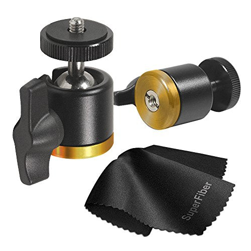 LimoStudio [2 Pack] Aluminum Alloy 360 Swivel Rotating Mini Ball Head with Lock and 1/4 and 3/8 Inch Female Thread Base Bottom, 1/4 Inch Screw Top, Camera Mounting Adapter, Cleaning Cloth, AGG2350