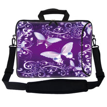 Load image into Gallery viewer, Meffort Inc 17 Inch Neoprene Laptop Bag with Extra Side Pocket, Soft Carrying Handle &amp; Removable Shoulder Strap Fit 16&quot; to 17.3&quot; Size - Purple Butterflies
