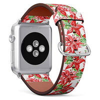 Compatible with Small Apple Watch 38mm, 40mm, 41mm (All Series) Leather Watch Wrist Band Strap Bracelet with Adapters (Big Poinsettia Flowers)
