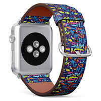 S-Type iWatch Leather Strap Printing Wristbands for Apple Watch 4/3/2/1 Sport Series (42mm) - Tropical Geometric Pattern with Palm Trees, Sharks and Flamingo