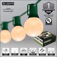 Load image into Gallery viewer, 25 Lights-25 Ft White G40 Globe Patio Lights on Green Wire - Outside Backyard Patio Lights  Opaque Glass Incandescent Patio Lights, E12 Base
