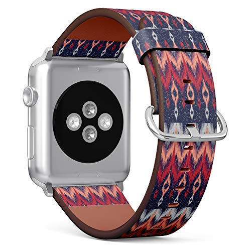S-Type iWatch Leather Strap Printing Wristbands for Apple Watch 4/3/2/1 Sport Series (42mm) - Geometric Ethnic Oriental Ikat Seamless Pattern Traditional Design