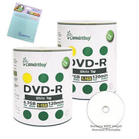 Smartbuy 200-disc 4.7GB/120min 16x DVD-R White Top Blank Media Record Disc + Free Micro Fiber Cloth