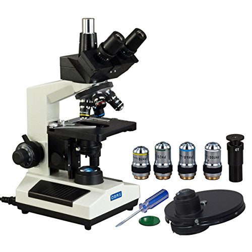 OMAX 40X-2500X LED Trinocular Compound Microscope with Phase Contrast Kit