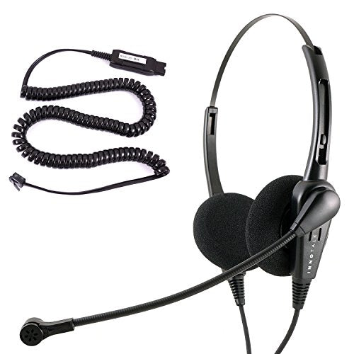 Phone Headset Compatible with Avaya 4621 4622 4624 4625 4630 5410 5420 5610 with HIC Quick Disconnect Cord Compatible with Plantronics QD, Noise Cancel Desk Phone Binaural Headset