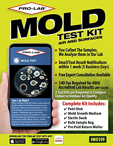 ProLab Mold Test Kit For Home For Air And Surface Testing - Mold Test Kit Includes Expert Consultation, Pre-Paid Return Mailer, Emailed Mold Report $40 Fee Required For AIHA Lab Analysis. (MO109)