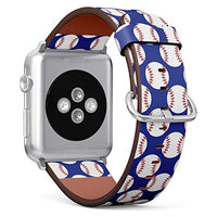 Compatible with Big Apple Watch 42mm, 44mm, 45mm (All Series) Leather Watch Wrist Band Strap Bracelet with Adapters (Baseball)