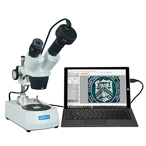 OMAX 20x-40x-80x Binocular Stereo Microscope with Dual Lights and 1.3MP Camera