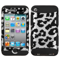 Leopard Skin/Black 2D Case Silicone Protector Cover for Apple iPod Touch 4
