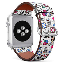 Load image into Gallery viewer, S-Type iWatch Leather Strap Printing Wristbands for Apple Watch 4/3/2/1 Sport Series (42mm) - Old School Pattern with Heart, Skull, Sparrow, Anchor
