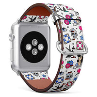 S-Type iWatch Leather Strap Printing Wristbands for Apple Watch 4/3/2/1 Sport Series (42mm) - Old School Pattern with Heart, Skull, Sparrow, Anchor