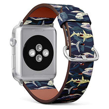 Load image into Gallery viewer, Compatible with Big Apple Watch 42mm, 44mm, 45mm (All Series) Leather Watch Wrist Band Strap Bracelet with Adapters (Sharks Variety Blue Tiger Whale)

