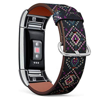 Replacement Leather Strap Printing Wristbands Compatible with Fitbit Charge 2 - Tribal Navajo Pattern with Fitbit Aztec Fancy Abstract Geometric Art