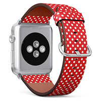 Compatible with Big Apple Watch 42mm, 44mm, 45mm (All Series) Leather Watch Wrist Band Strap Bracelet with Adapters (White Polka Dot Red)