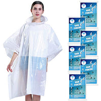 Disposable Rain Ponchos for Adults (6 Pack) 50% Thicker Emergency Ponchos-White