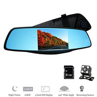 XISEDO Rear View Mirror Camera, Dash Cam, 5 Inch IPS Display Full HD 1080P Dual Lens Car Front Camera, 140 Wide Angle DVR Supports Night Vision, G-Sensor, Loop Recording, Parking Mode-8GB SD Card Inc